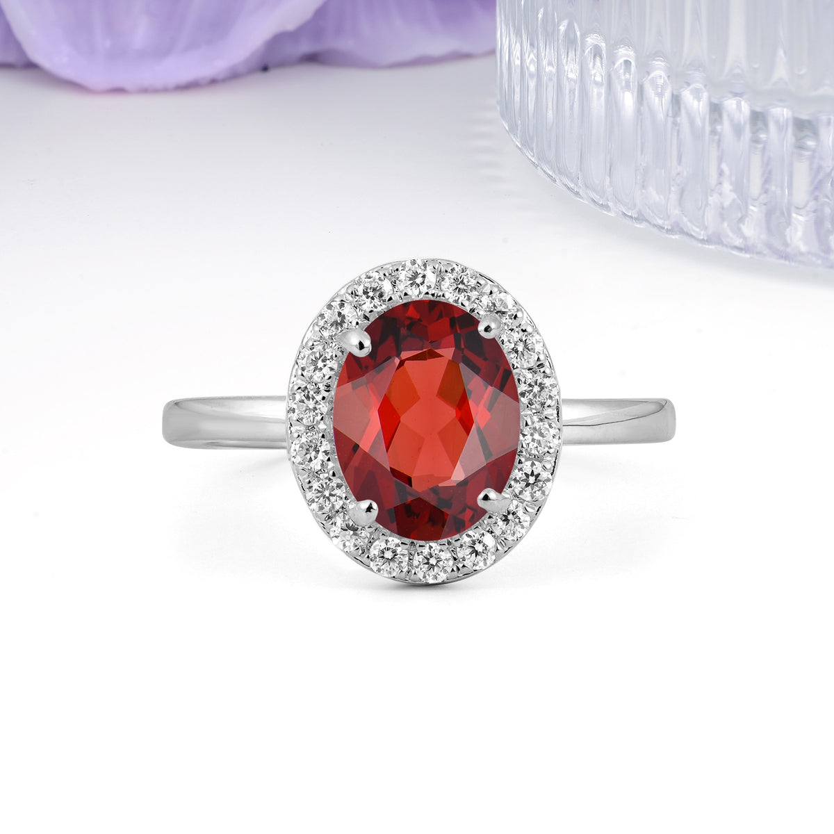 Luxurious and Unique 4-Prong Oval Cut Garnet Engagement Ring - Additional view
