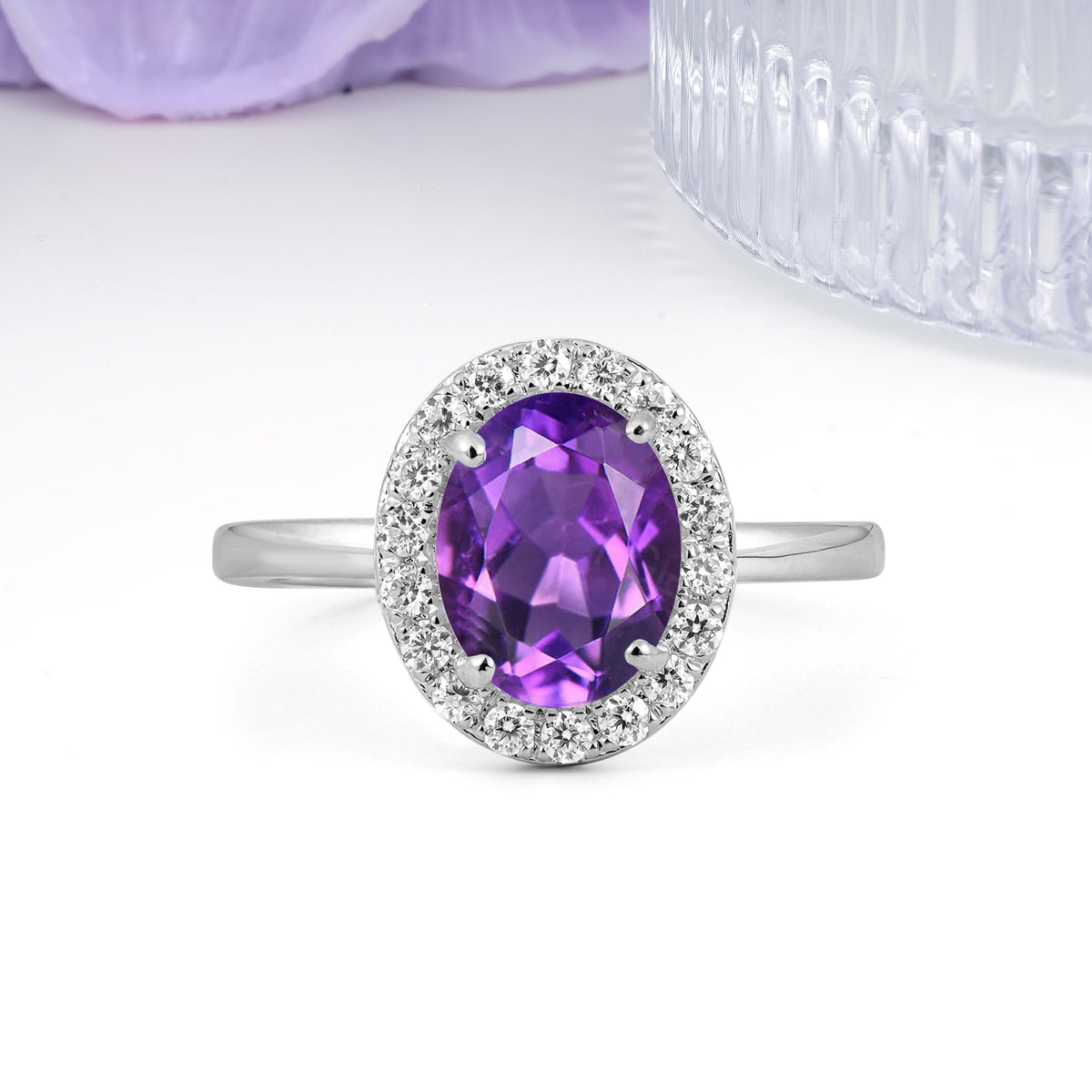 Luxurious and Unique 4-Prong Oval Cut Amethyst Engagement Ring - Additional view
