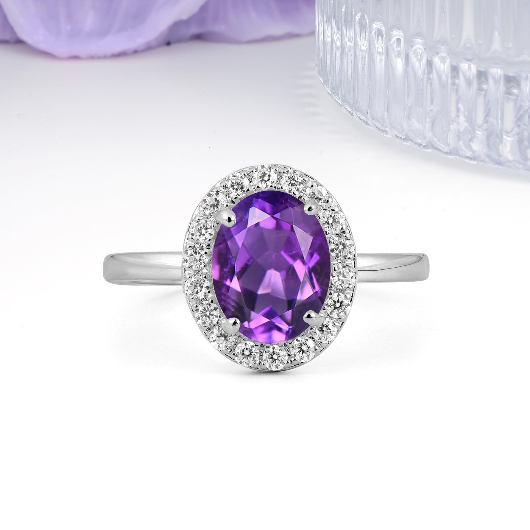 Luxurious and Unique 4-Prong Oval Cut Amethyst Engagement Ring - Additional view