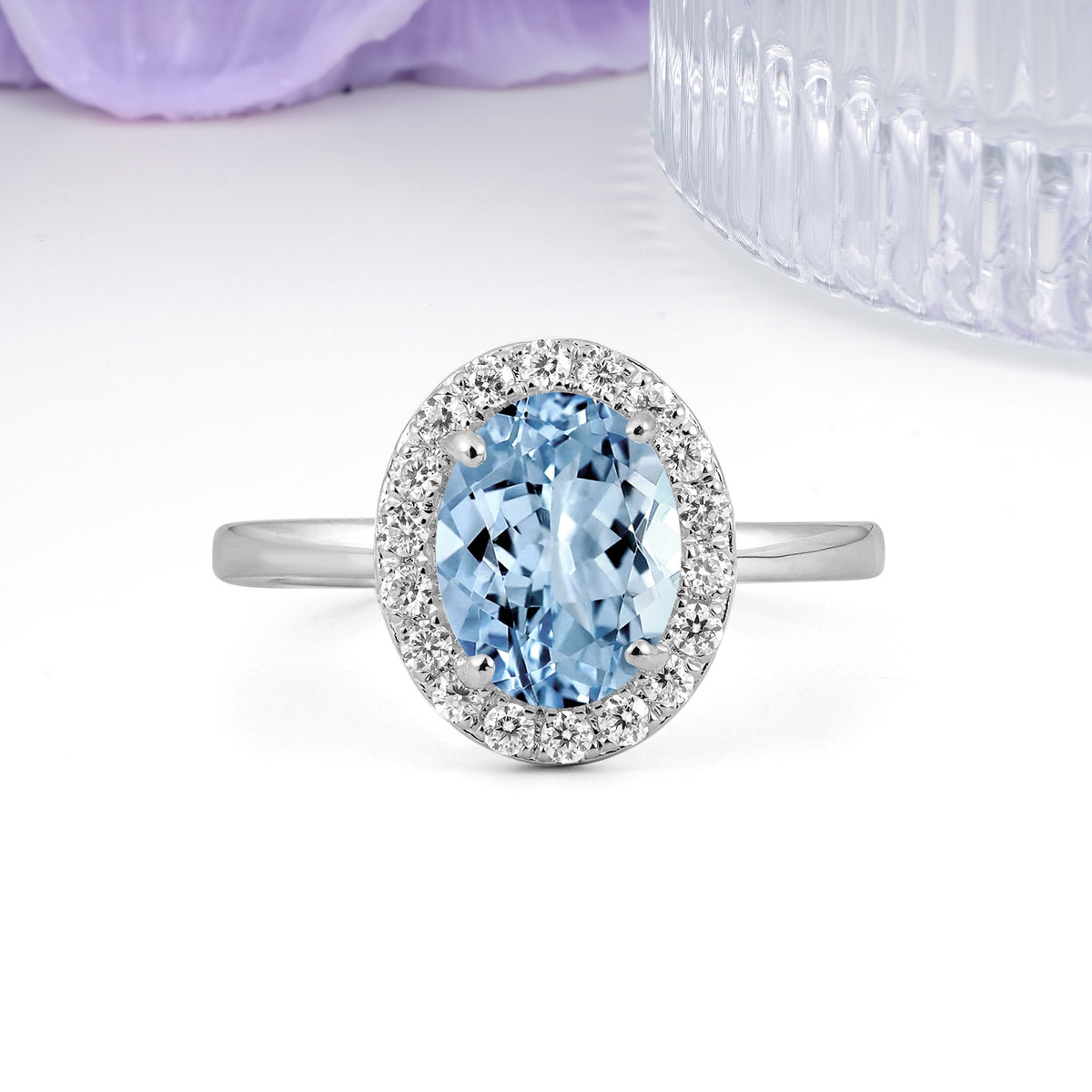 Luxurious and Unique 4-Prong Oval Cut Aquamarine Engagement Ring - Additional view