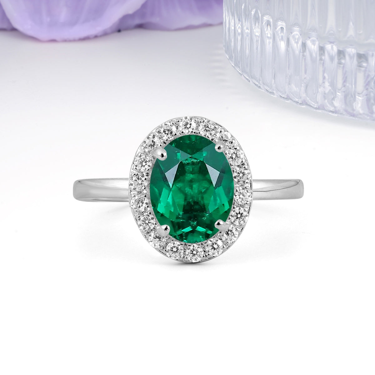 Luxurious and Unique 4-Prong Oval Cut Emerald Engagement Ring - Additional view