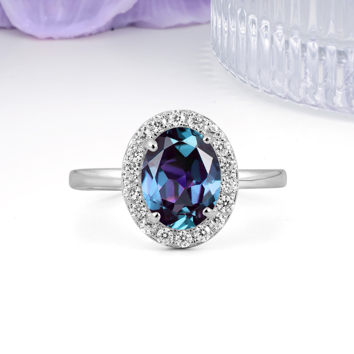 Luxurious and Unique 4-Prong Oval Cut Alexandrite Engagement Ring - Additional view