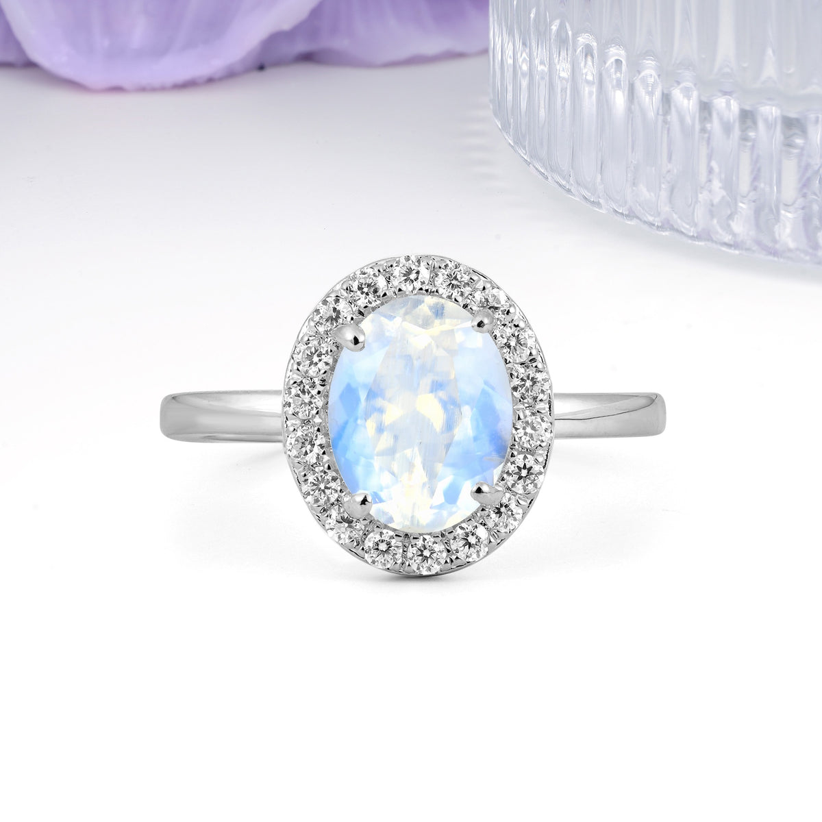 Luxurious and Unique 4-Prong Oval Cut Moonstone Engagement Ring - Additional view