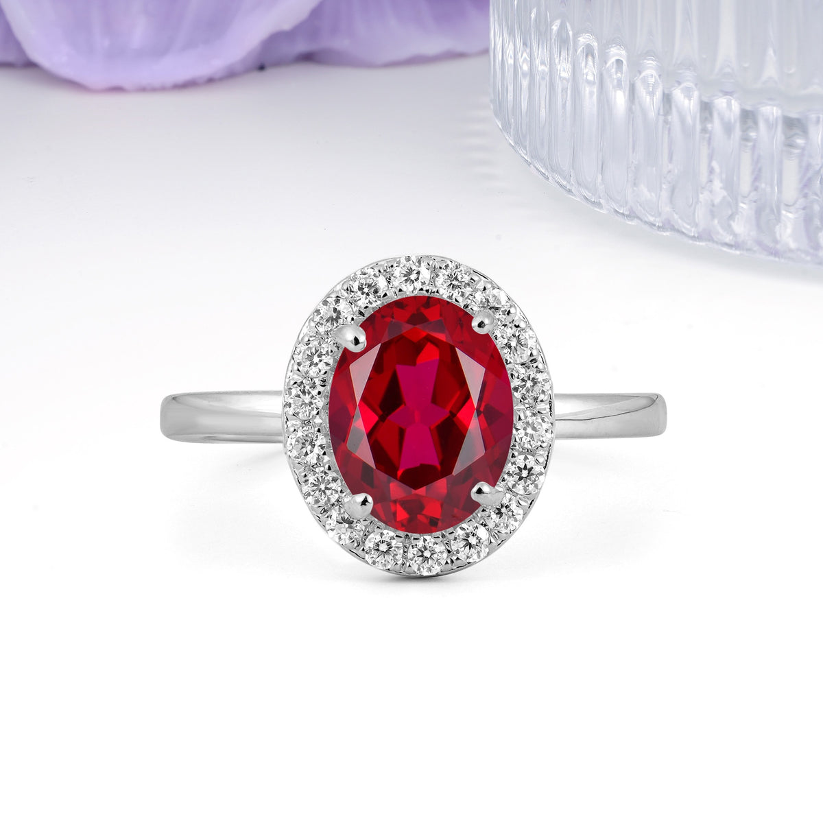 Luxurious and Unique 4-Prong Oval Cut Ruby Engagement Ring - Additional view