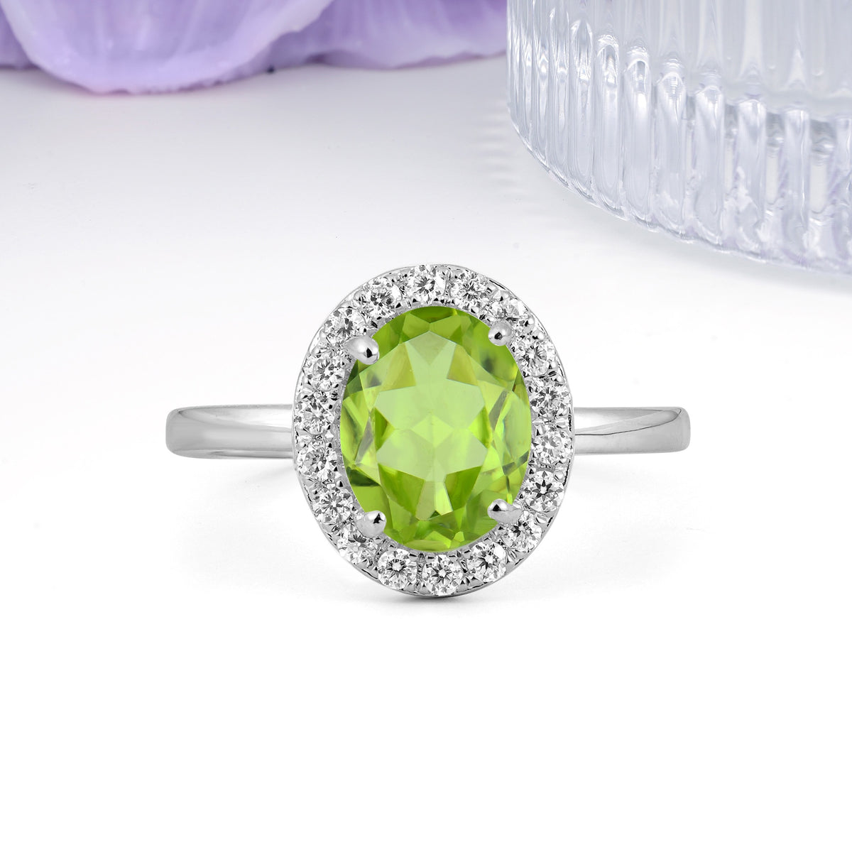 Luxurious and Unique 4-Prong Oval Cut Peridot Engagement Ring - Additional view