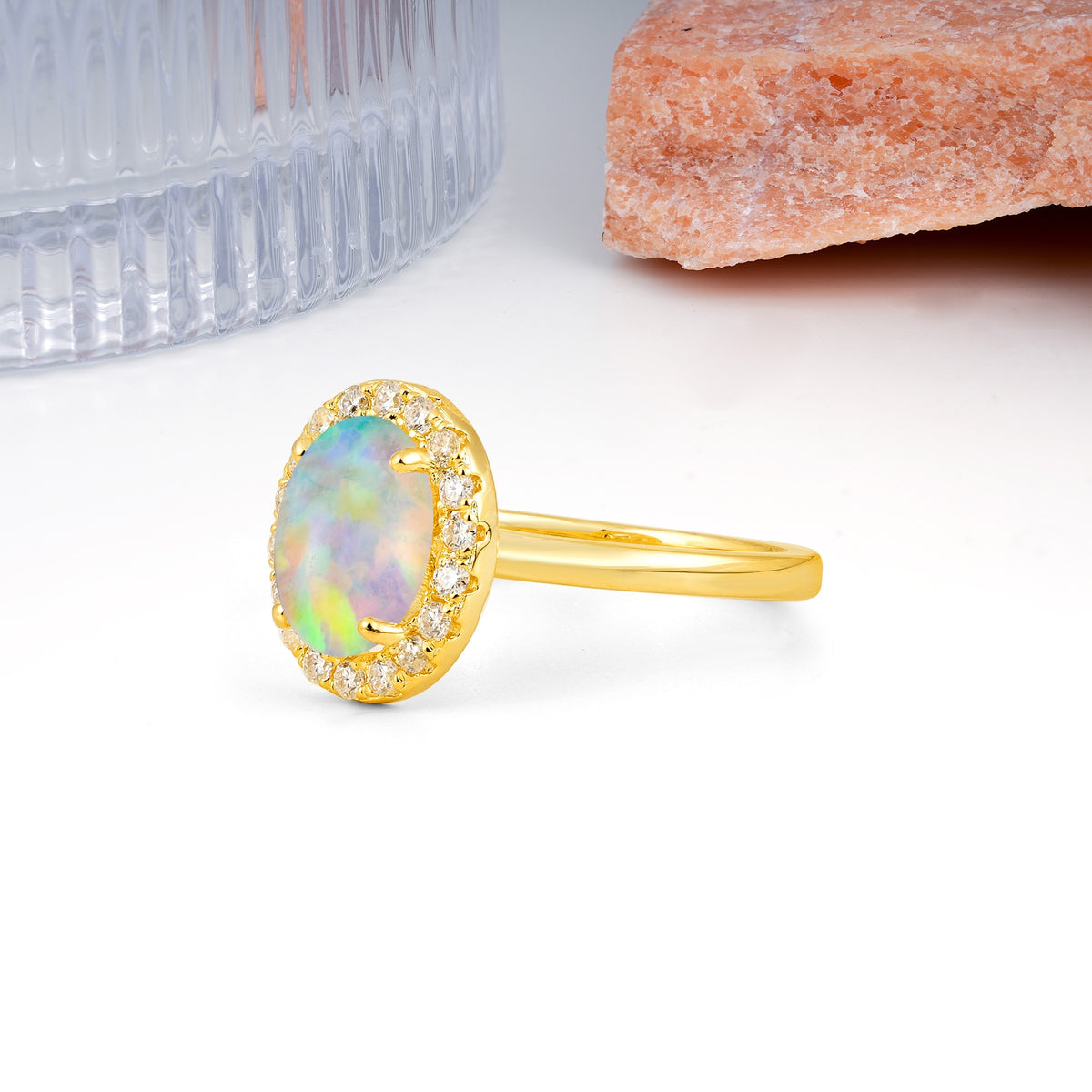 Luxurious and Unique 4-Prong Oval Cut Fire Opal Engagement Ring - Additional view