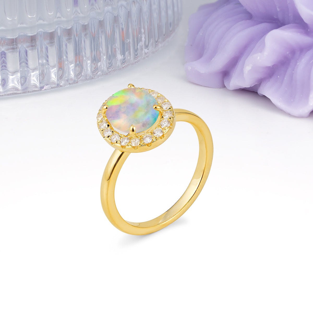 Luxurious and Unique 4-Prong Oval Cut Fire Opal Engagement Ring - Additional view