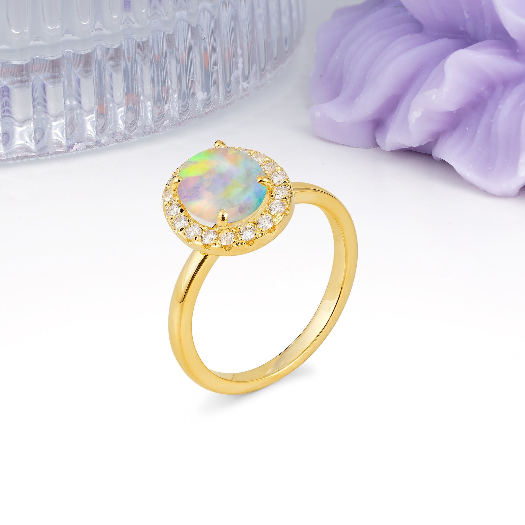 Luxurious and Unique 4-Prong Oval Cut Fire Opal Engagement Ring - Additional view