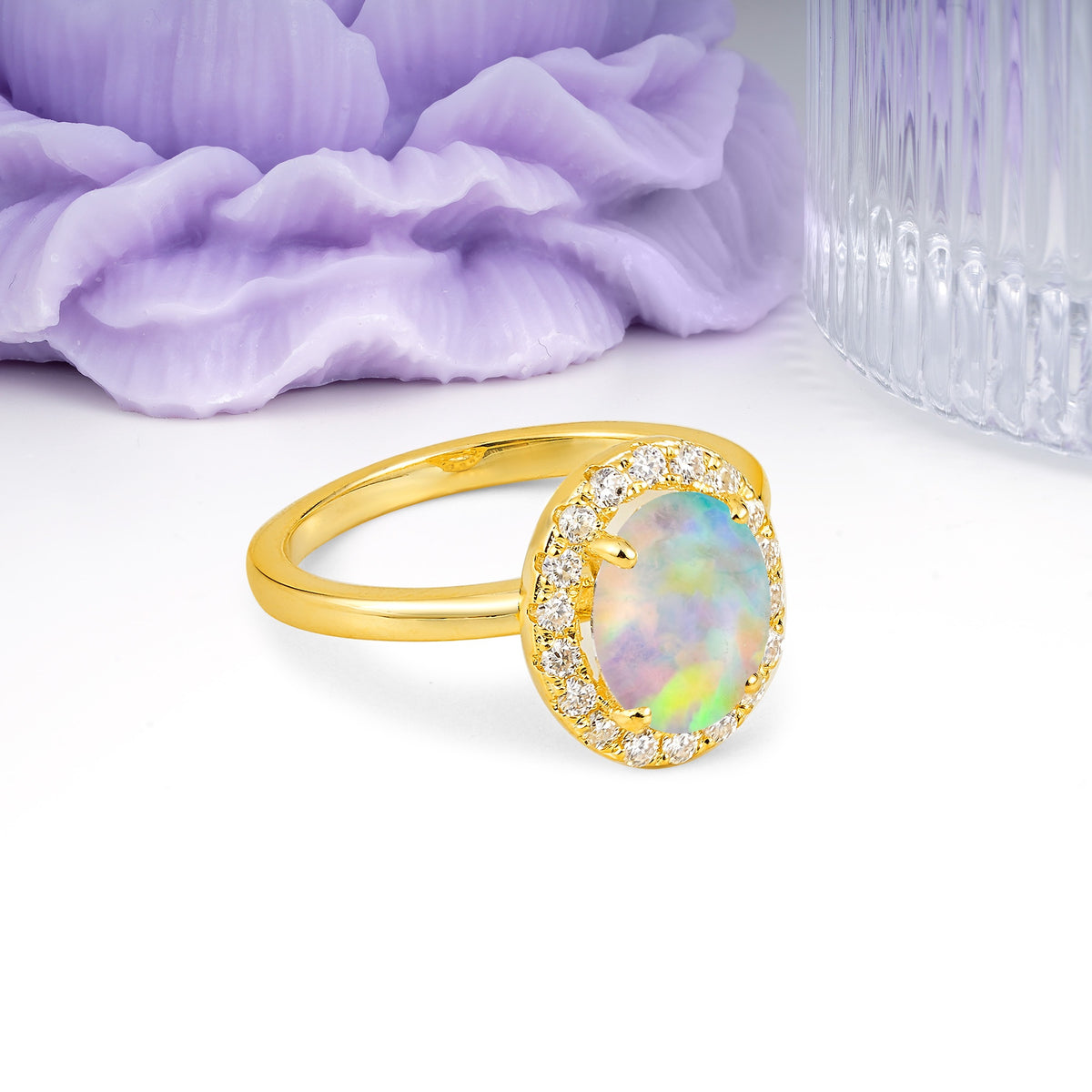 Luxurious and Unique 4-Prong Oval Cut Fire Opal Engagement Ring - Additional view