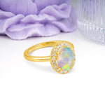 Luxurious and Unique 4-Prong Oval Cut Fire Opal Engagement Ring - Additional view