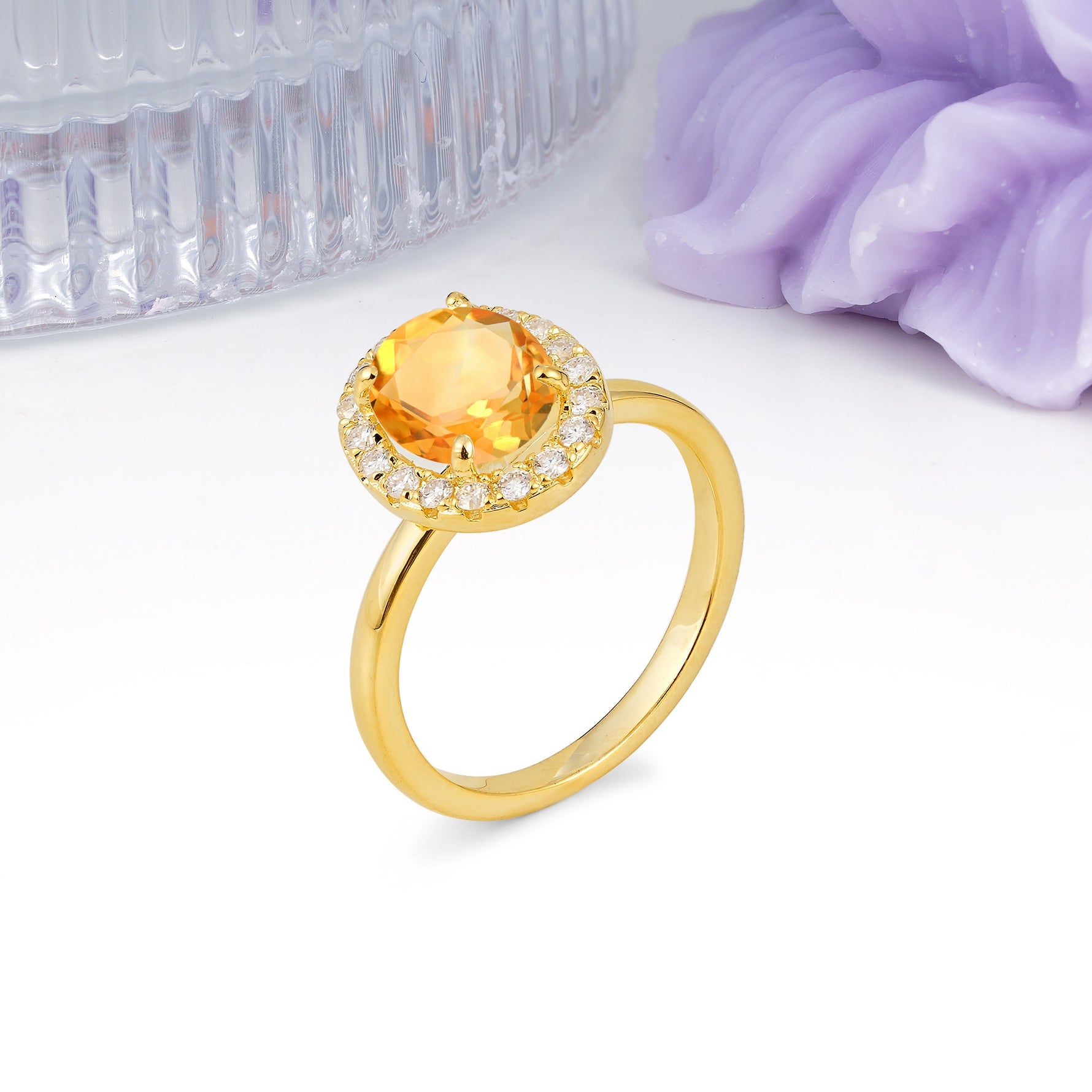 Luxurious and Unique 4-Prong Oval Cut Citrine Engagement Ring - Additional view