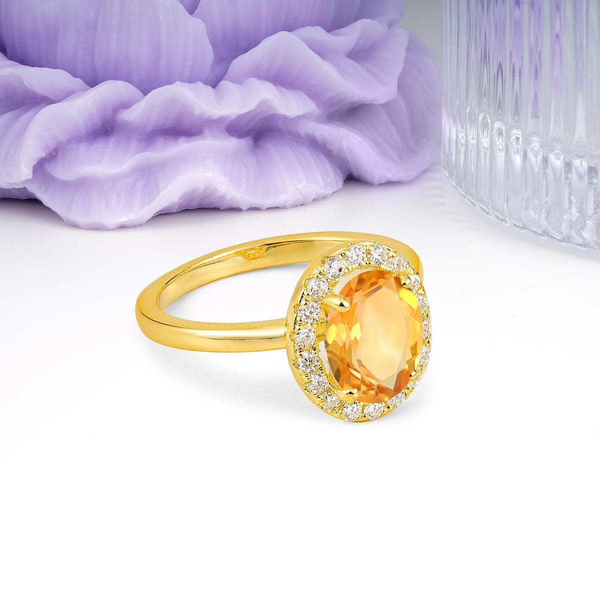 Luxurious and Unique 4-Prong Oval Cut Citrine Engagement Ring - Additional view