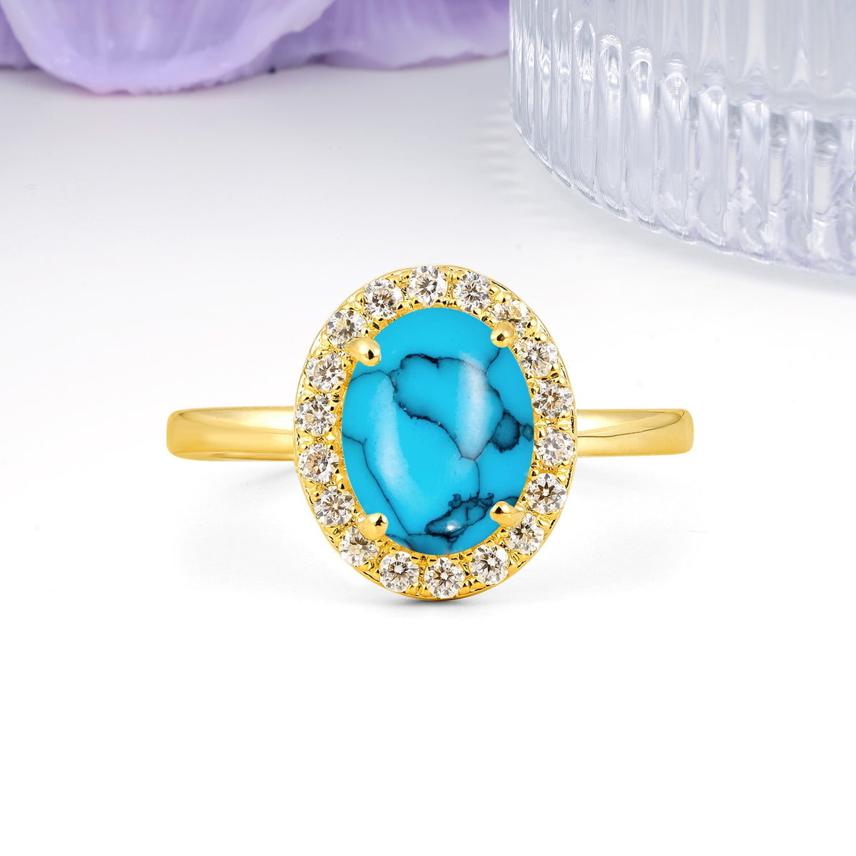 Luxurious and Unique 4-Prong Oval Cut Turquoise Engagement Ring - Additional view
