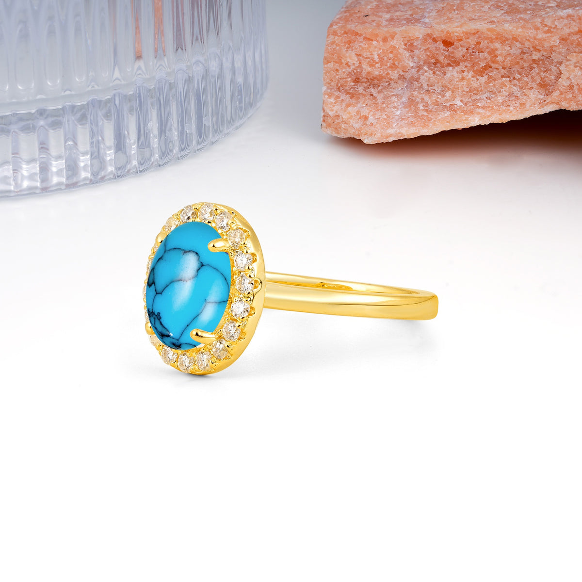 Luxurious and Unique 4-Prong Oval Cut Turquoise Engagement Ring - Additional view