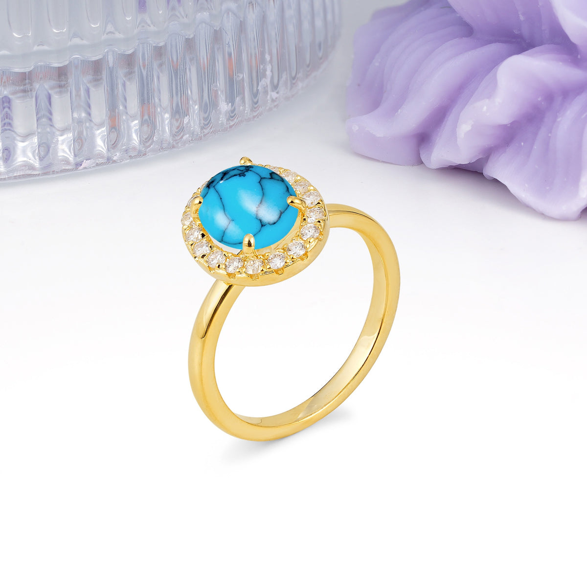 Luxurious and Unique 4-Prong Oval Cut Turquoise Engagement Ring - Additional view