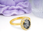 Luxurious and Unique 4-Prong Oval Cut Black Rutilated Quartz Engagement Ring - Additional view