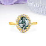 Luxurious and Unique 4-Prong Oval Cut Moss Agate Engagement Ring - Additional view