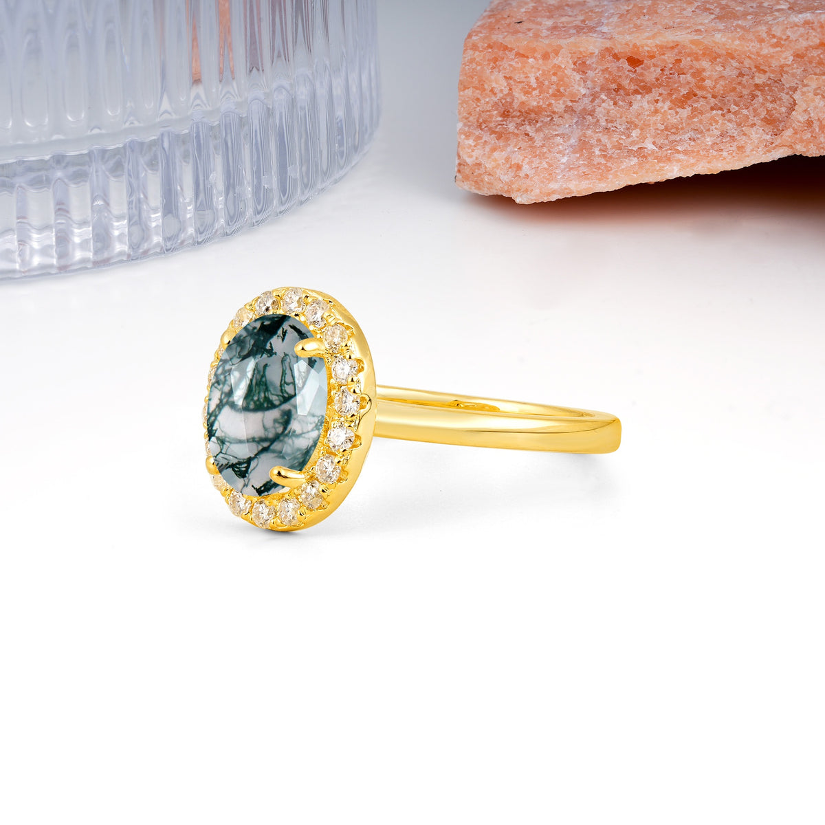 Luxurious and Unique 4-Prong Oval Cut Moss Agate Engagement Ring - Additional view