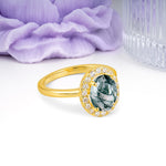 Luxurious and Unique 4-Prong Oval Cut Moss Agate Engagement Ring - Additional view