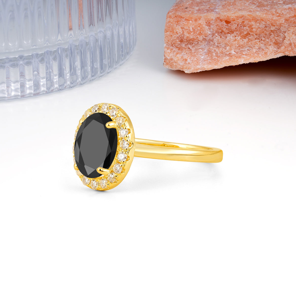 Luxurious and Unique 4-Prong Oval Cut Black Onyx Engagement Ring - Additional view
