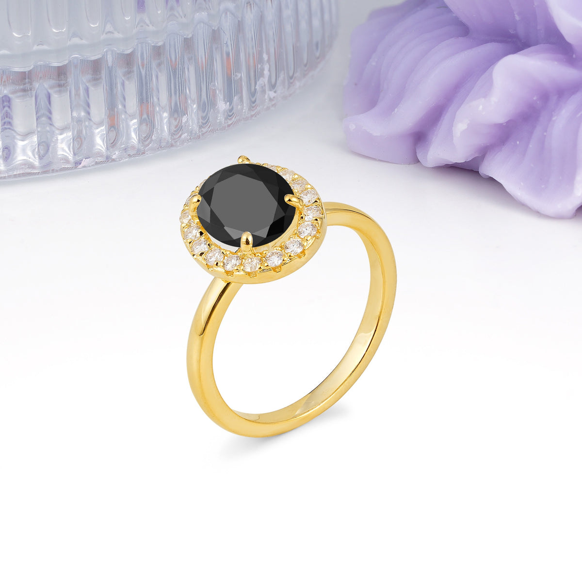 Luxurious and Unique 4-Prong Oval Cut Black Onyx Engagement Ring - Additional view
