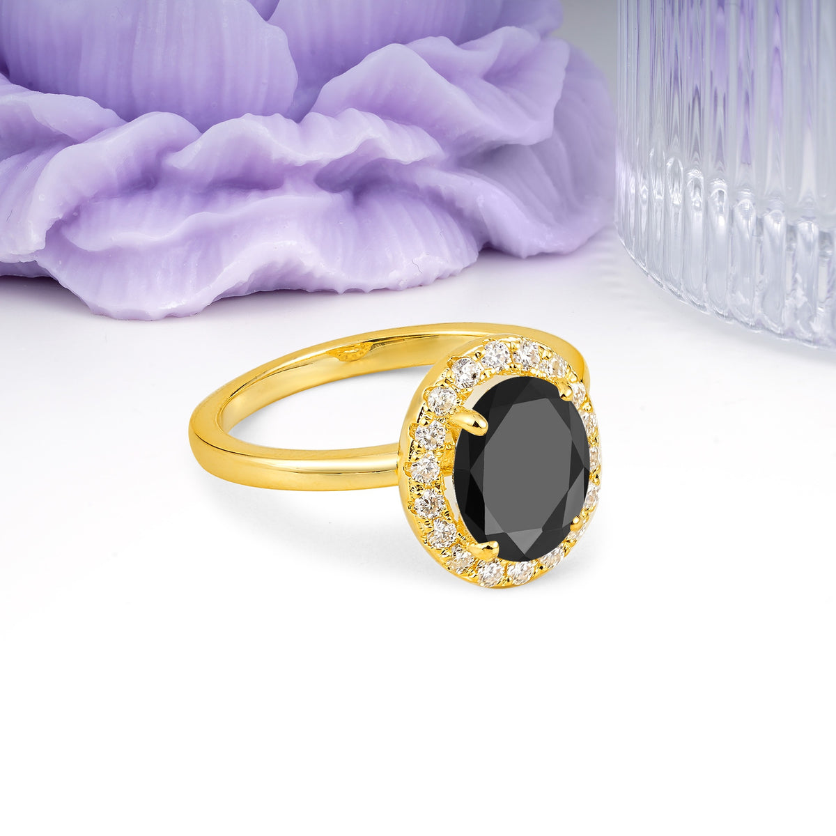 Luxurious and Unique 4-Prong Oval Cut Black Onyx Engagement Ring - Additional view