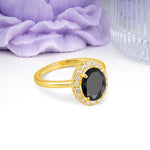 Luxurious and Unique 4-Prong Oval Cut Black Onyx Engagement Ring - Additional view