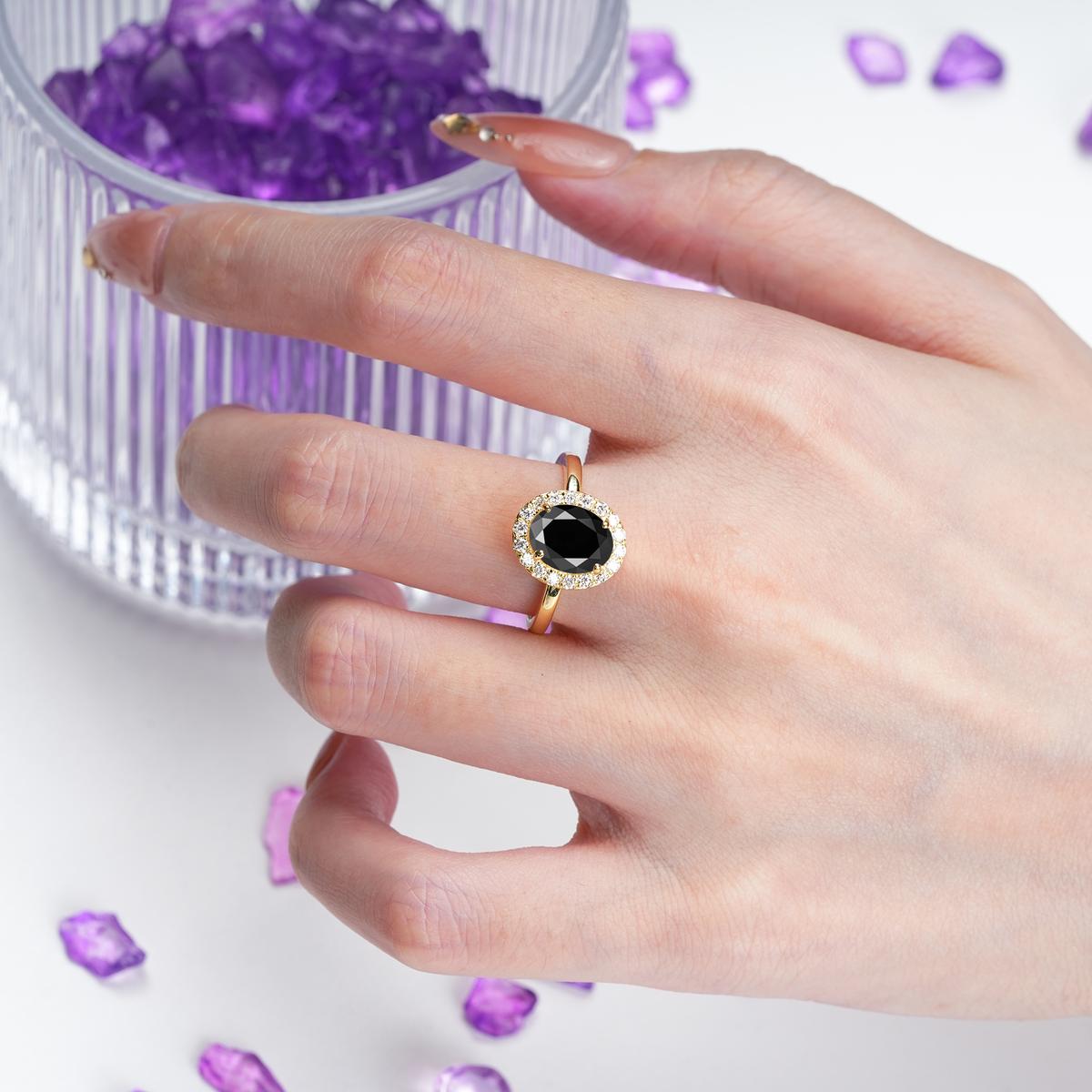 Luxurious and Unique 4-Prong Oval Cut Black Onyx Engagement Ring