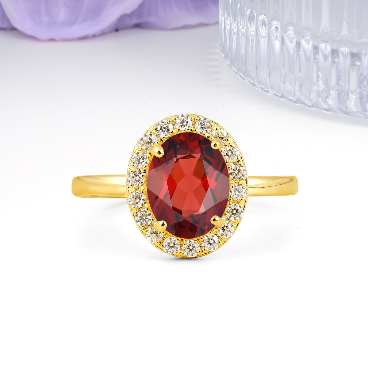 Luxurious and Unique 4-Prong Oval Cut Garnet Engagement Ring - Additional view