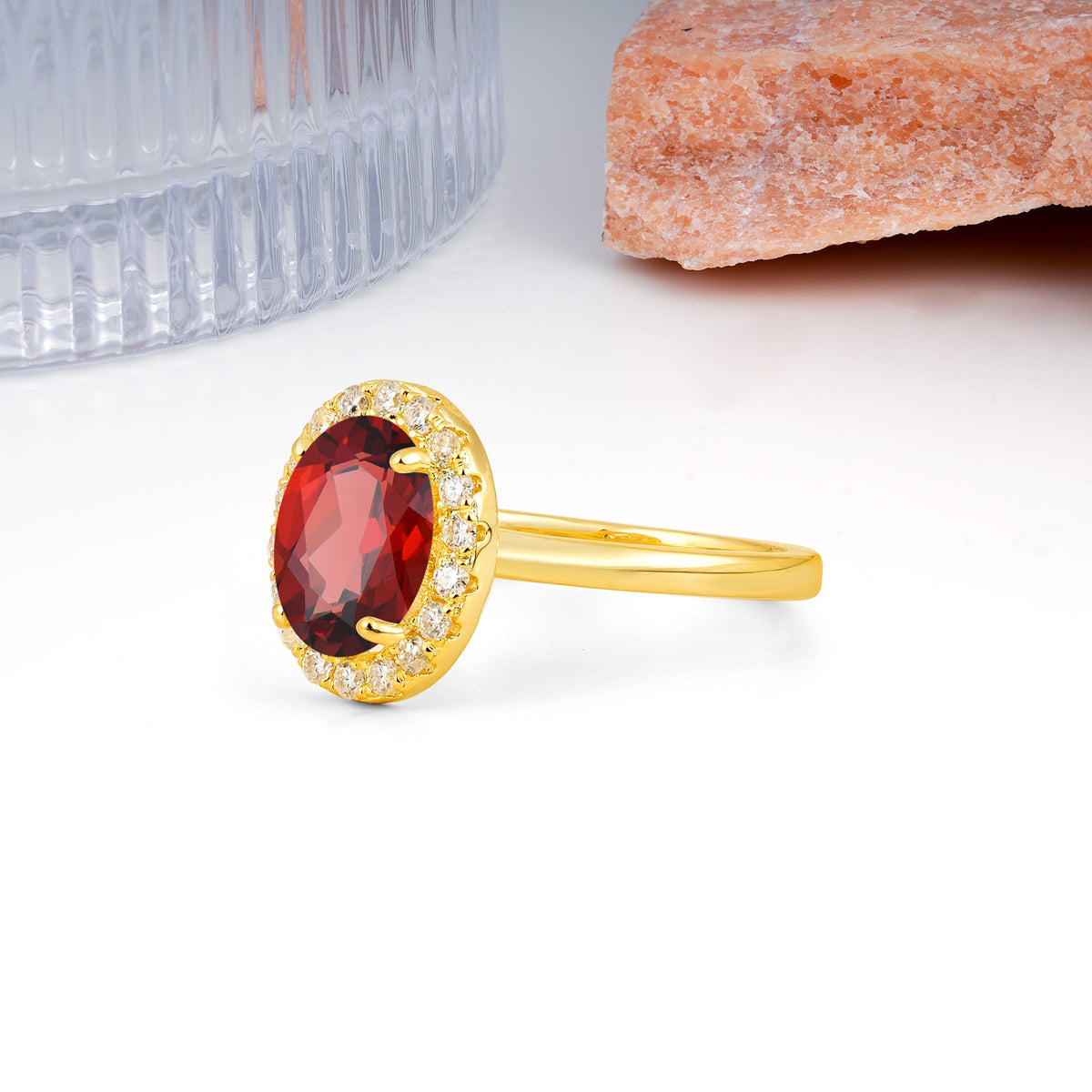 Luxurious and Unique 4-Prong Oval Cut Garnet Engagement Ring - Additional view