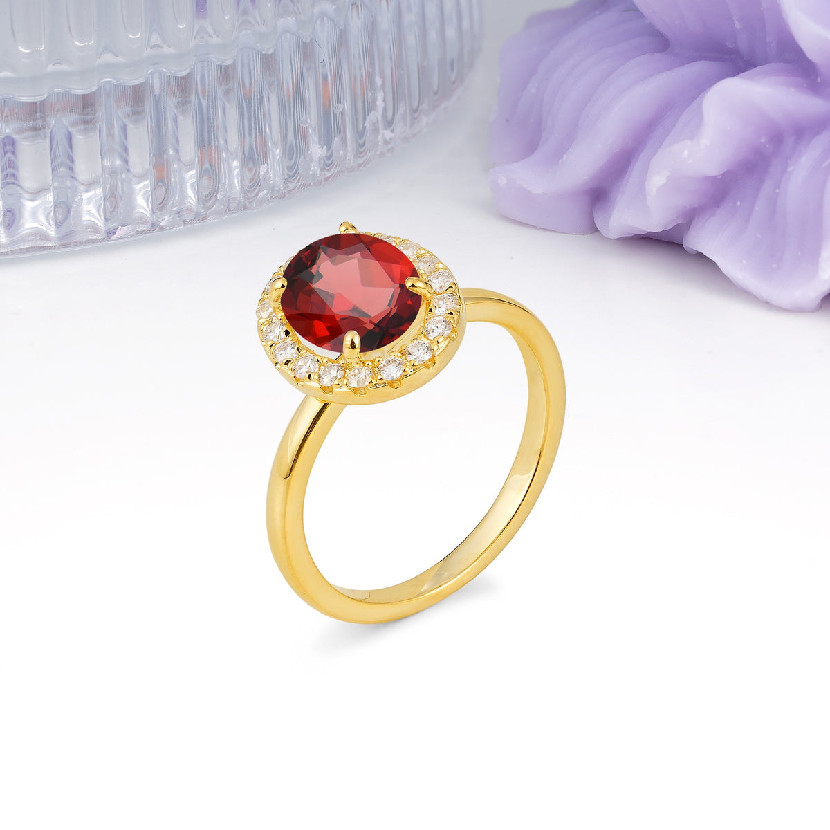 Luxurious and Unique 4-Prong Oval Cut Garnet Engagement Ring - Additional view