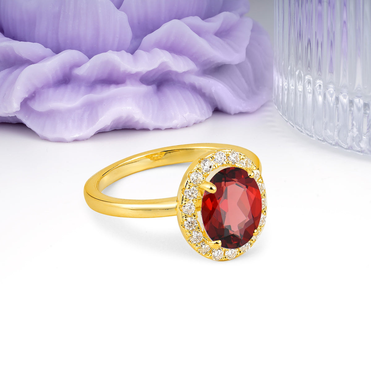 Luxurious and Unique 4-Prong Oval Cut Garnet Engagement Ring - Additional view
