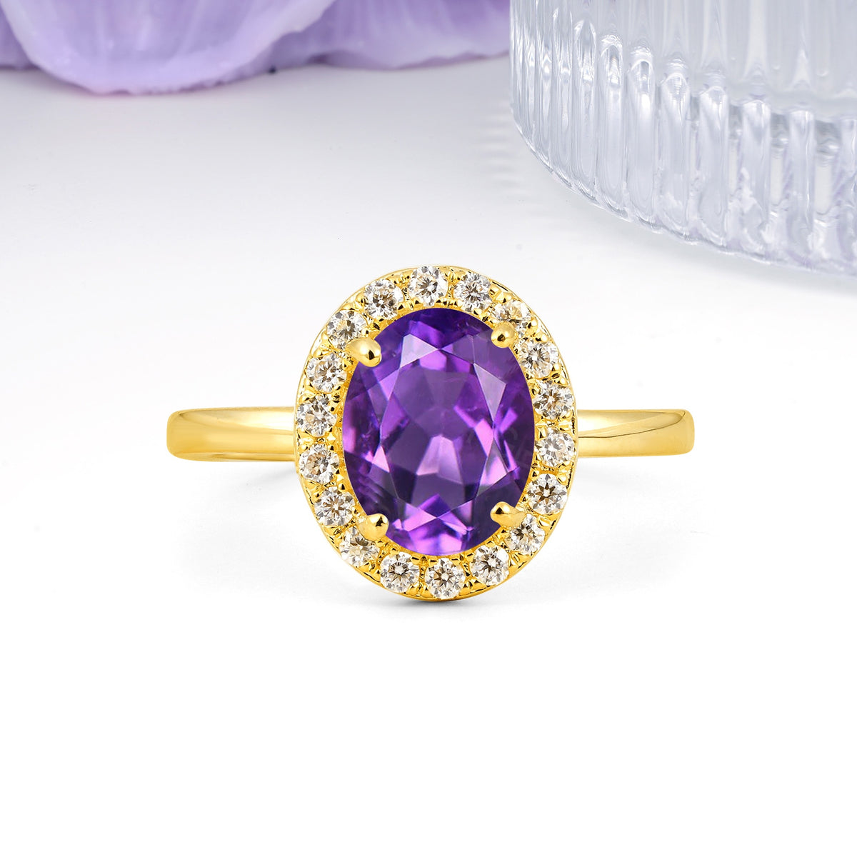 Luxurious and Unique 4-Prong Oval Cut Amethyst Engagement Ring - Additional view