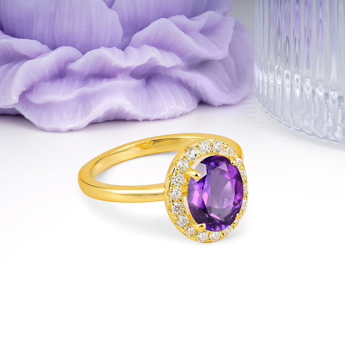 Luxurious and Unique 4-Prong Oval Cut Amethyst Engagement Ring - Additional view