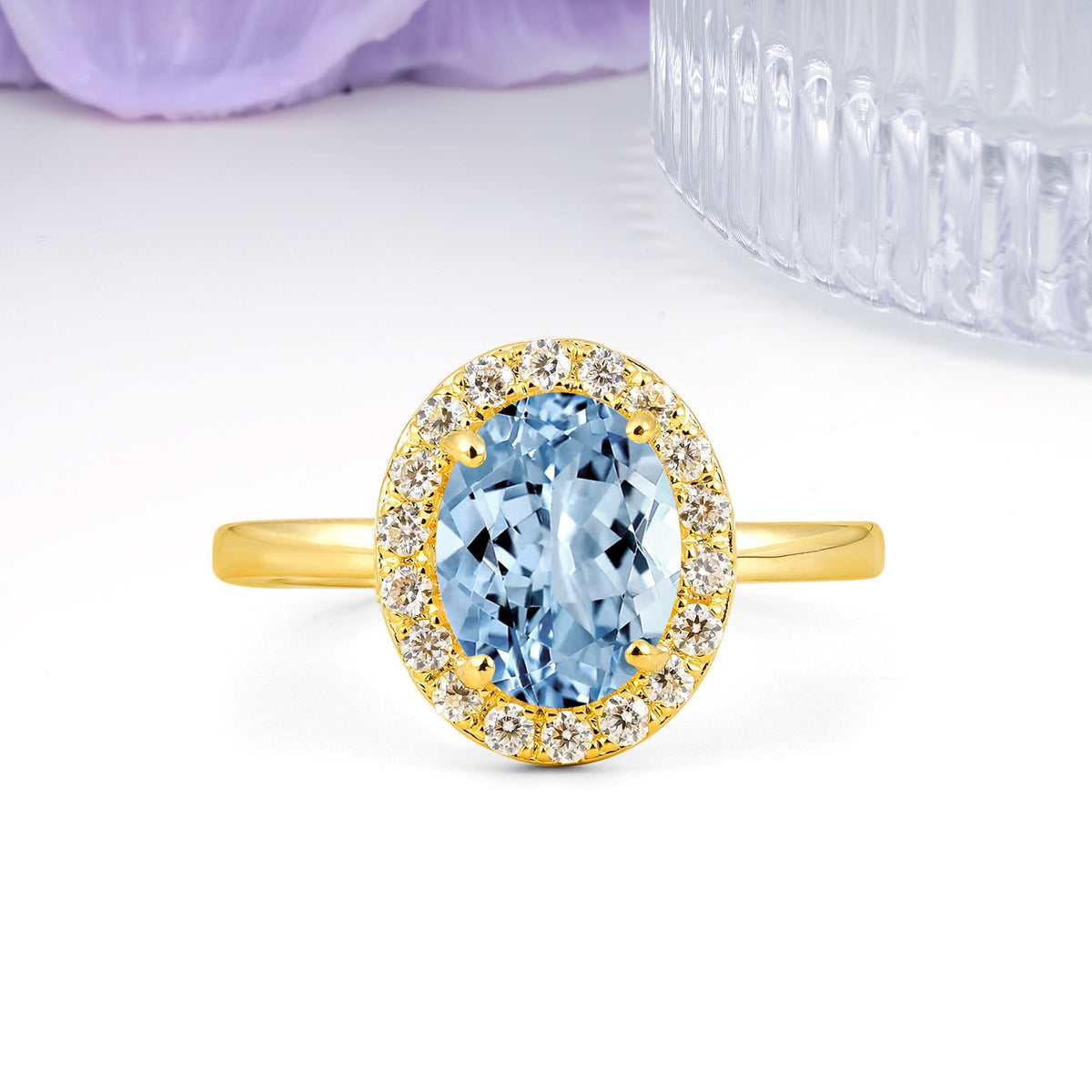 Luxurious and Unique 4-Prong Oval Cut Aquamarine Engagement Ring - Additional view