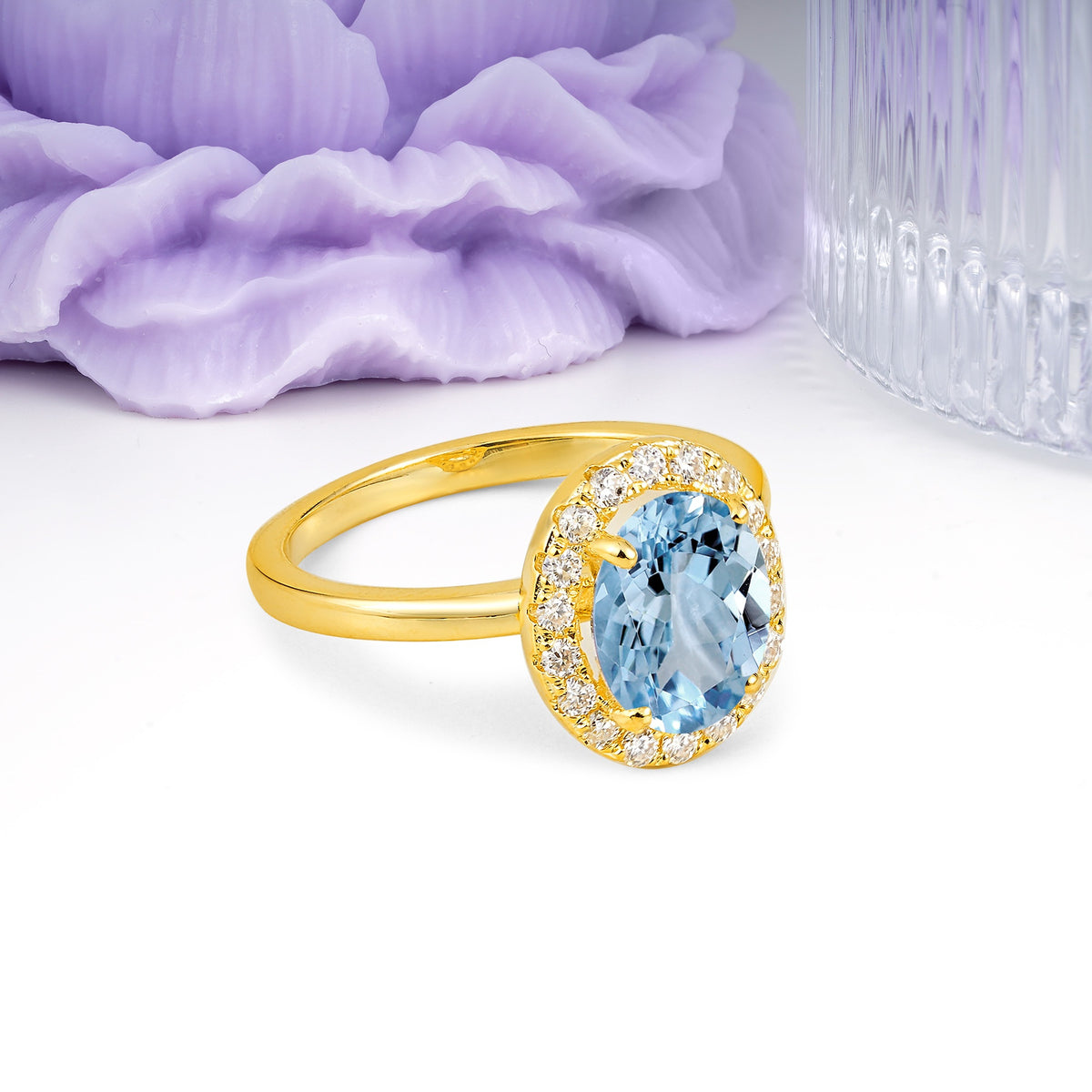 Luxurious and Unique 4-Prong Oval Cut Aquamarine Engagement Ring - Additional view