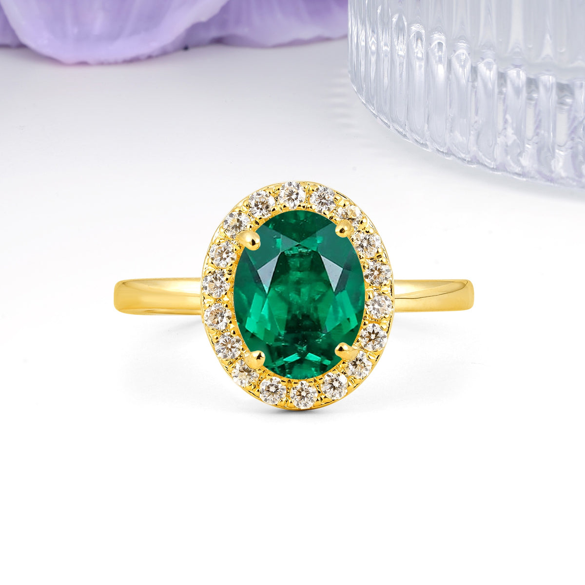 Luxurious and Unique 4-Prong Oval Cut Emerald Engagement Ring - Additional view