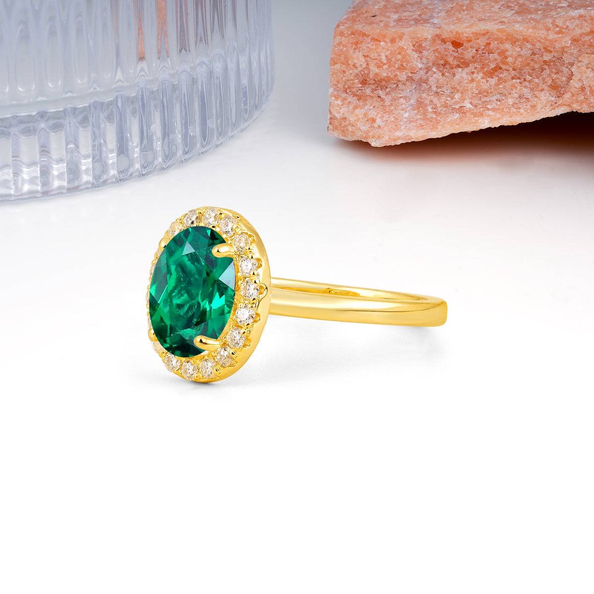Luxurious and Unique 4-Prong Oval Cut Emerald Engagement Ring - Additional view