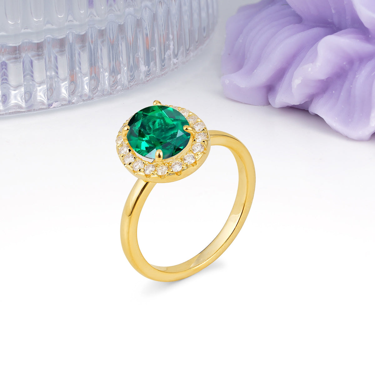 Luxurious and Unique 4-Prong Oval Cut Emerald Engagement Ring - Additional view