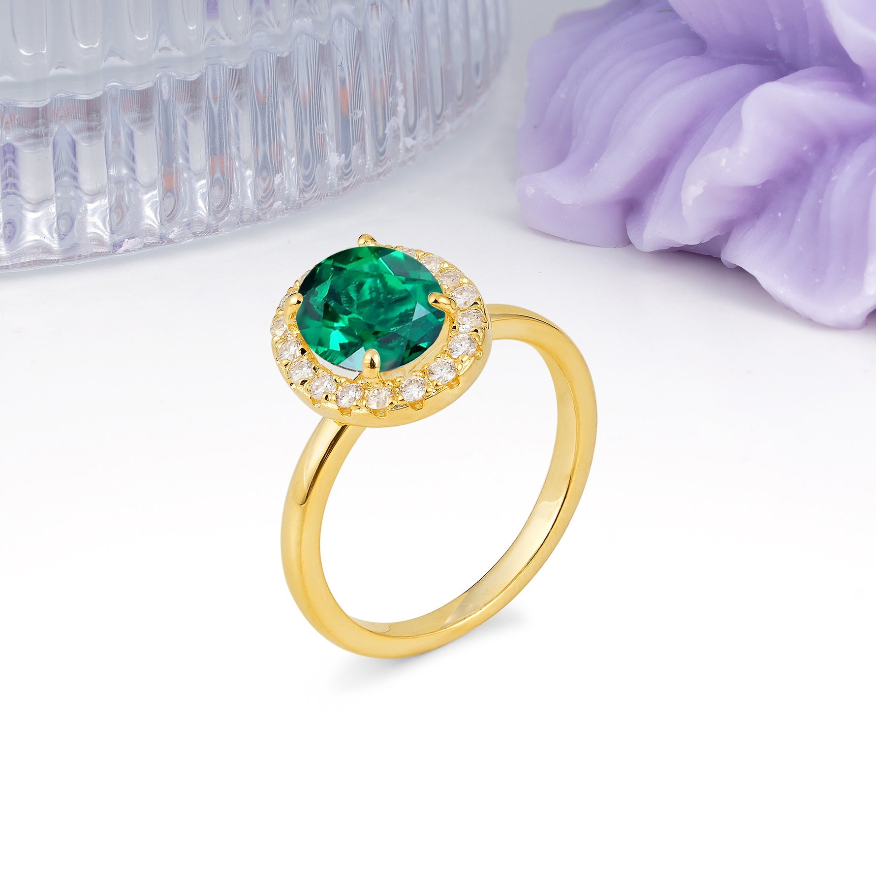 Luxurious and Unique 4-Prong Oval Cut Emerald Engagement Ring - Additional view