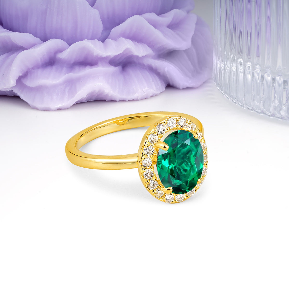 Luxurious and Unique 4-Prong Oval Cut Emerald Engagement Ring - Additional view