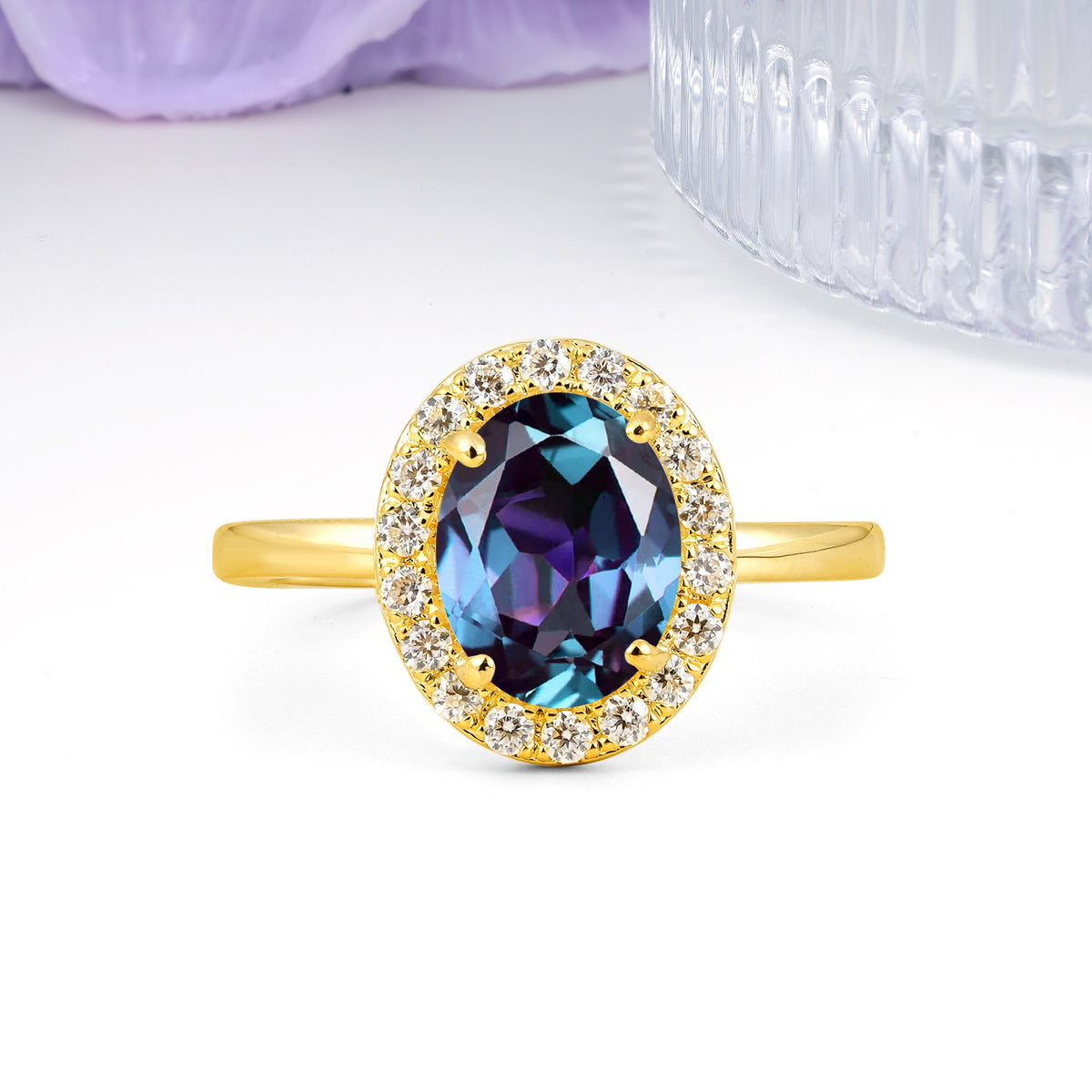 Luxurious and Unique 4-Prong Oval Cut Alexandrite Engagement Ring - Additional view