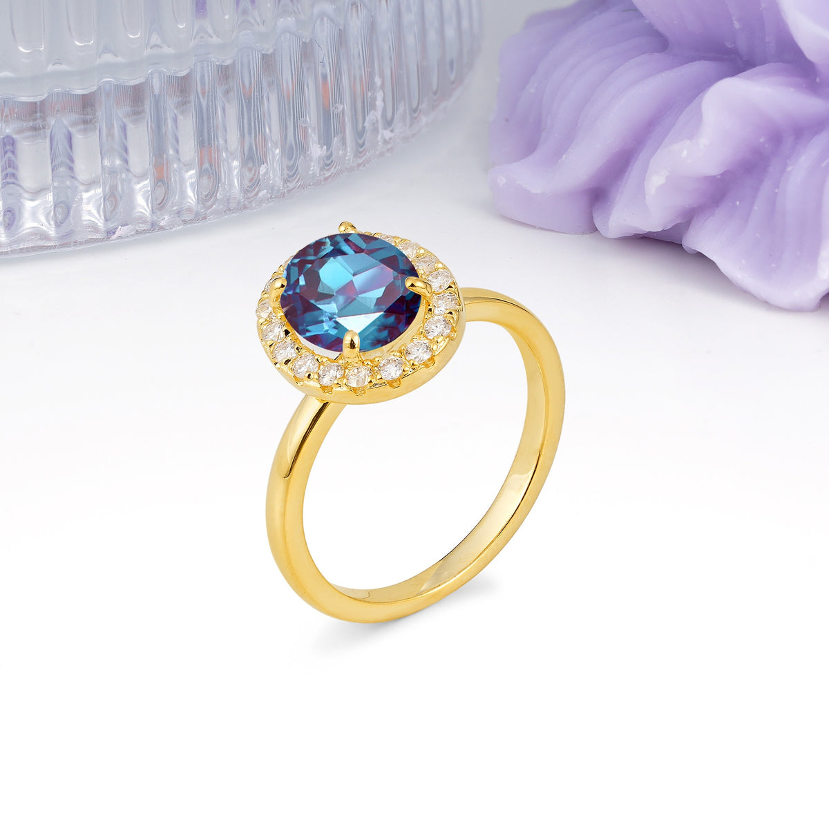 Luxurious and Unique 4-Prong Oval Cut Alexandrite Engagement Ring - Additional view