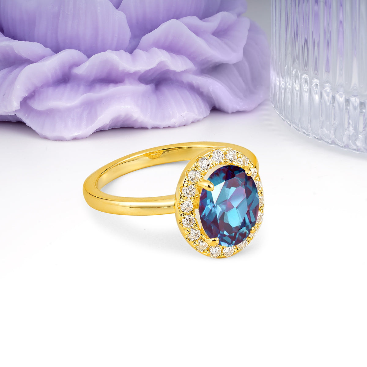 Luxurious and Unique 4-Prong Oval Cut Alexandrite Engagement Ring - Additional view