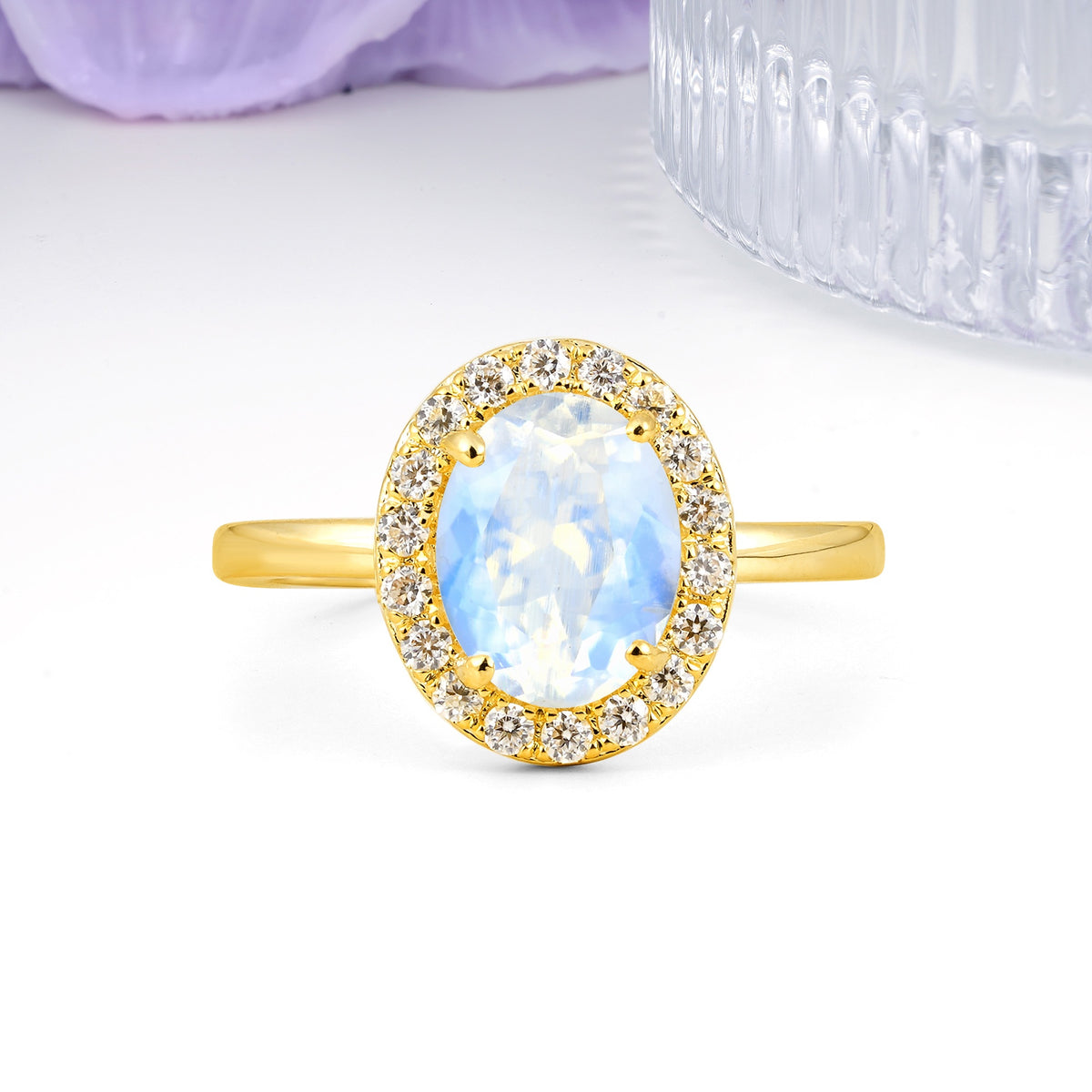 Luxurious and Unique 4-Prong Oval Cut Moonstone Engagement Ring - Additional view