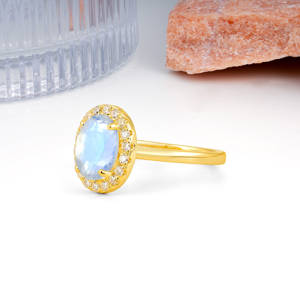 Luxurious and Unique 4-Prong Oval Cut Moonstone Engagement Ring - Additional view