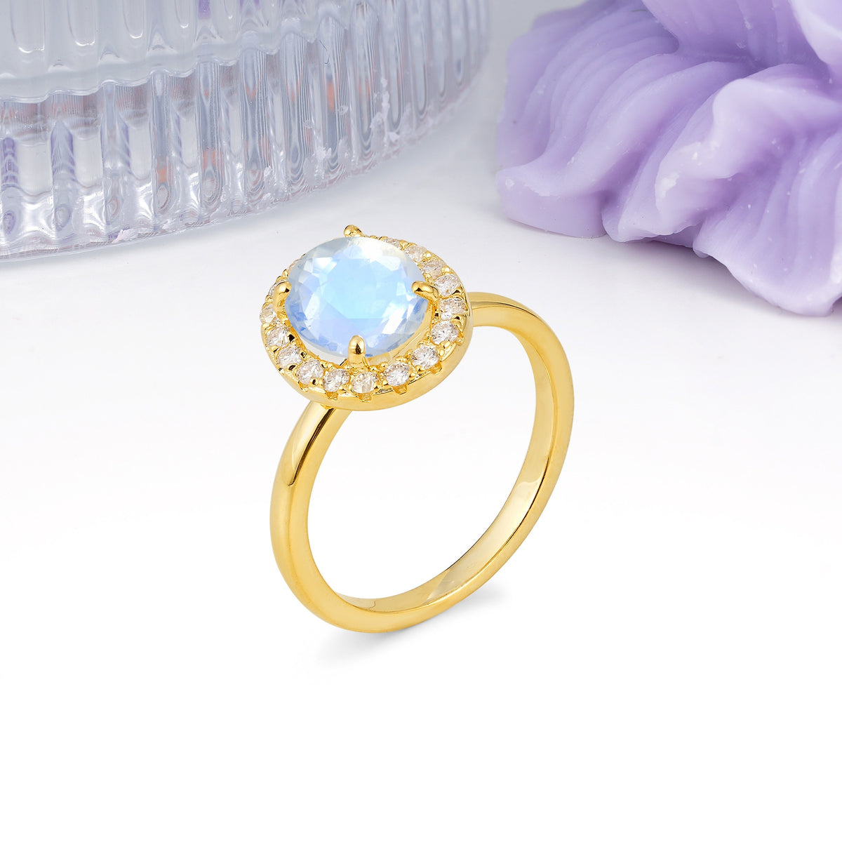 Luxurious and Unique 4-Prong Oval Cut Moonstone Engagement Ring - Additional view