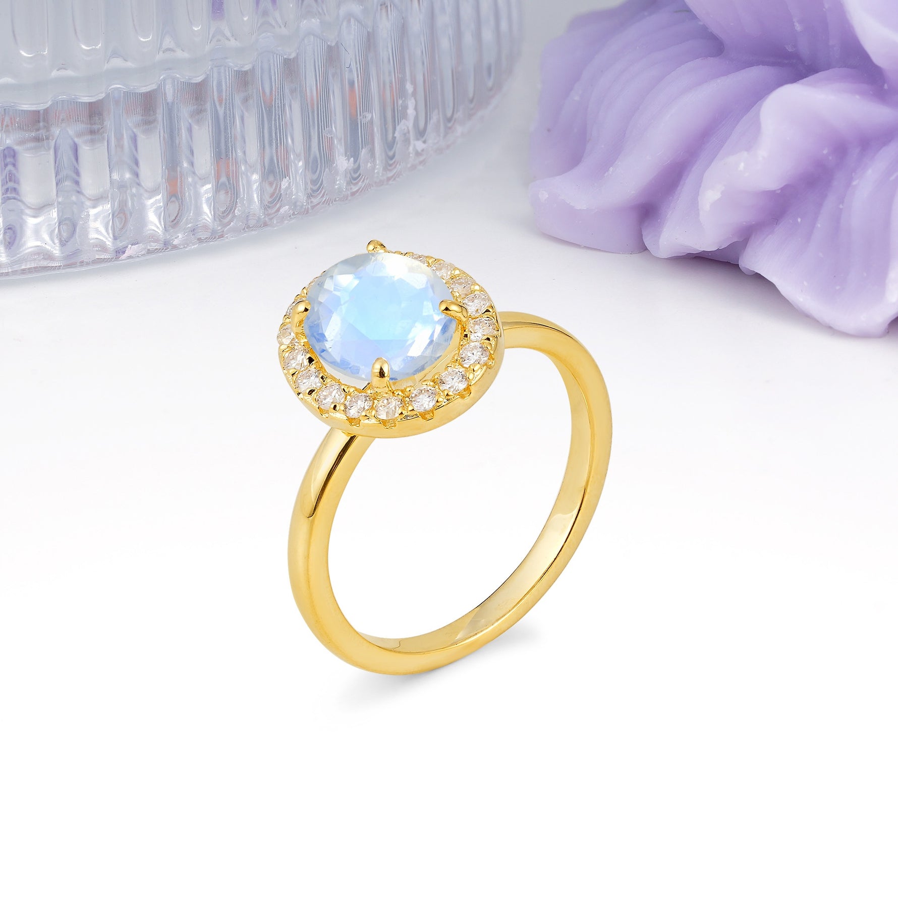 Luxurious and Unique 4-Prong Oval Cut Moonstone Engagement Ring - Additional view