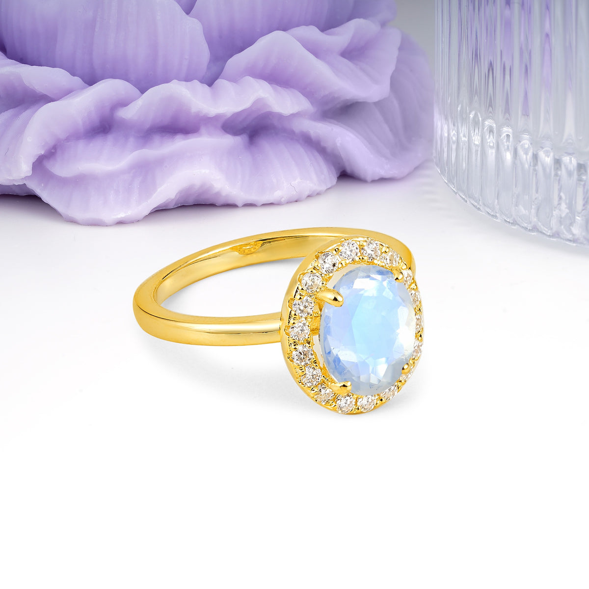 Luxurious and Unique 4-Prong Oval Cut Moonstone Engagement Ring - Additional view
