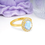 Luxurious and Unique 4-Prong Oval Cut Moonstone Engagement Ring - Additional view